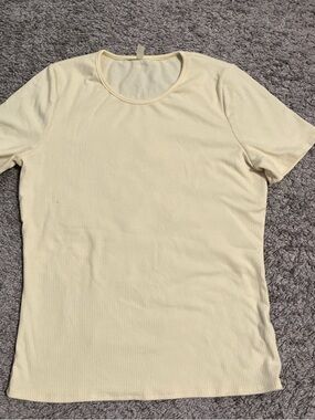 Celeste Light Yellow Ribbed Short Sleeve Tee